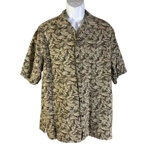 L.L. BEAN Men's Short Sleeve Button Down Floral Shirt Brown Large